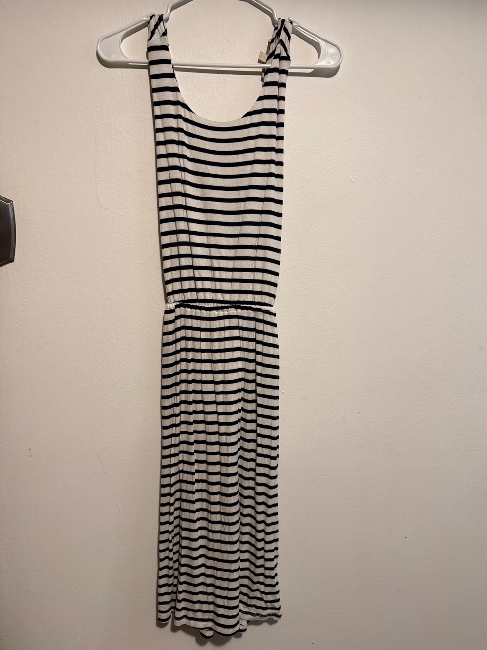 LOFT Black and White Striped Sleeveless crisscross back dress
